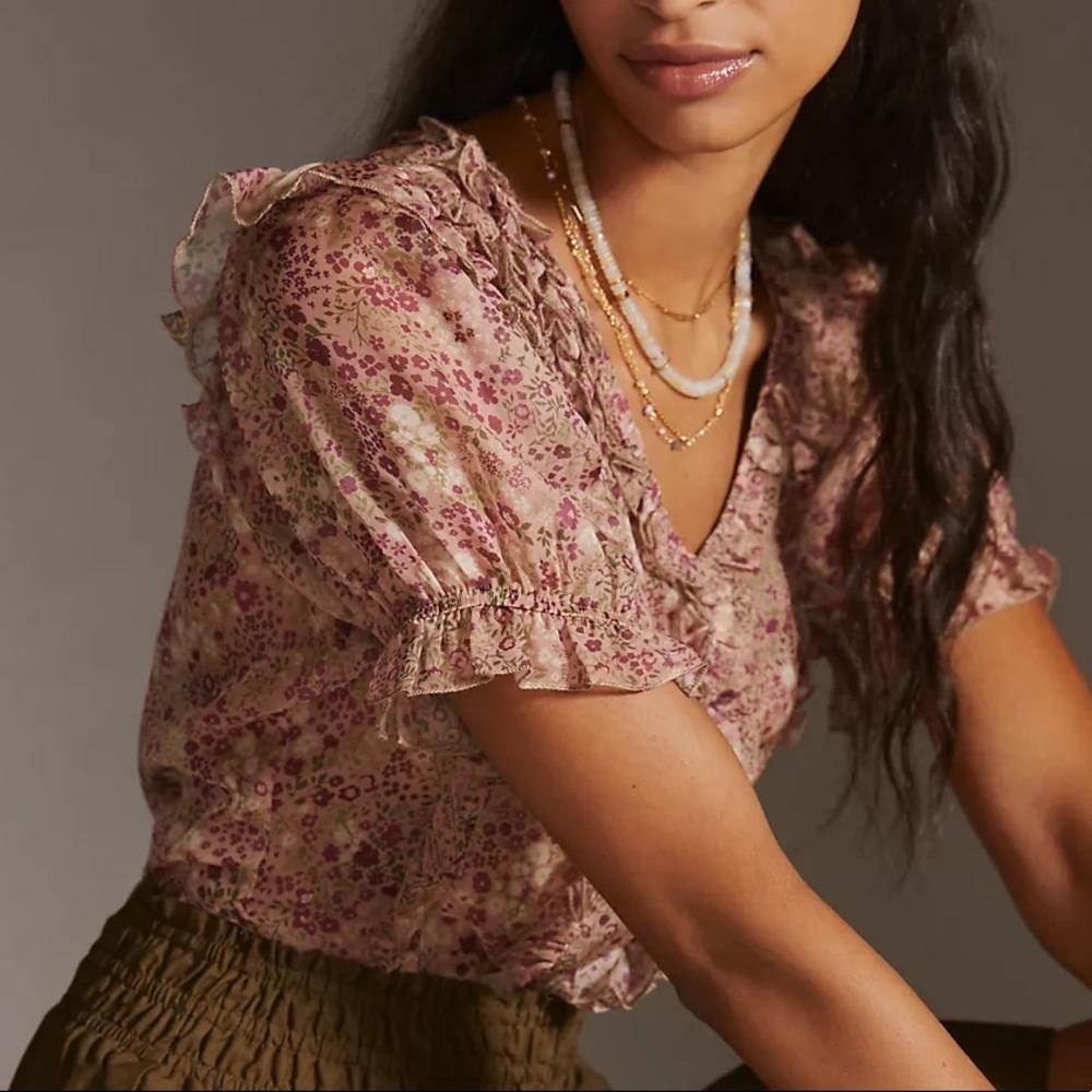 Anthropologie Puff Sleeve Sheer Blouse - NWT - Medium